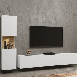 Garnero Arredamenti Parete attrezzata sospesa 226x140h cm bianco rovere Fusion 1 Bianco Opaco