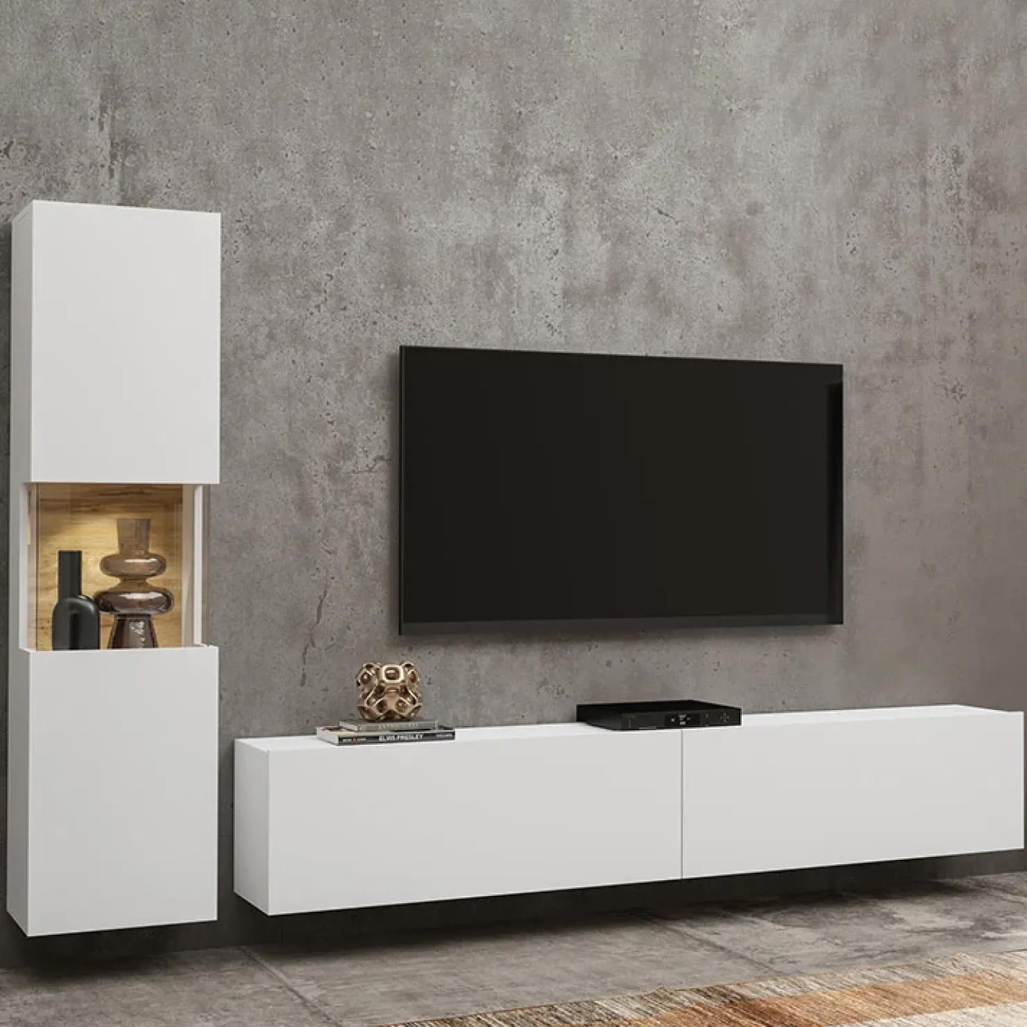 Garnero Arredamenti Parete attrezzata sospesa 226x140h cm bianco rovere Fusion 1 Bianco Opaco