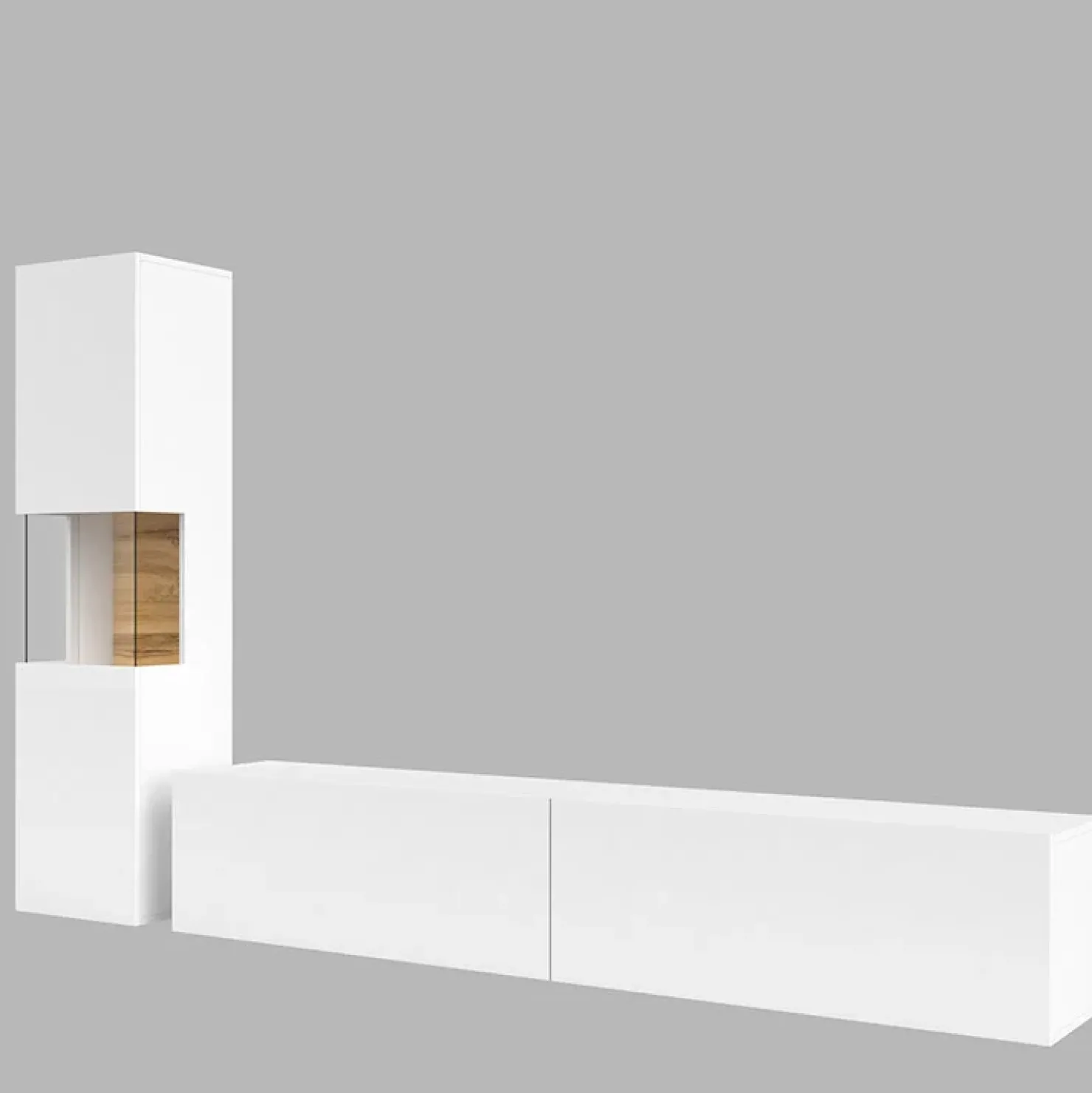 Garnero Arredamenti Parete attrezzata sospesa 226x140h cm bianco rovere Fusion 1 Bianco Opaco