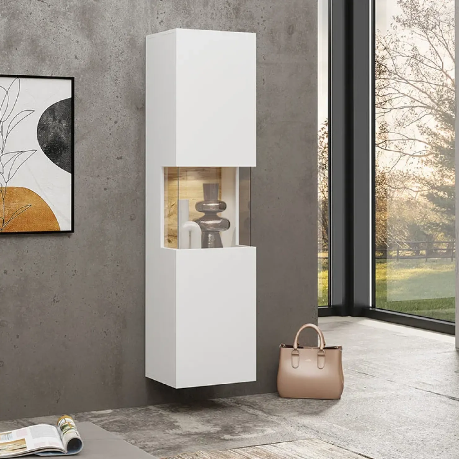 Garnero Arredamenti Parete attrezzata sospesa 226x140h cm bianco rovere Fusion 1 Bianco Opaco