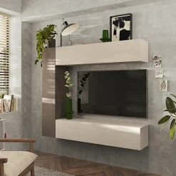 Garnero Arredamenti Parete attrezzata sospesa 167x180h cm moderna beige marrone Sunset 98 Online