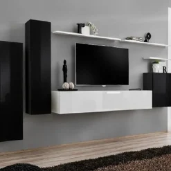 Garnero Arredamenti Parete attrezzata sospesa 330x160h cm moderna bianco e nero lucido Geo 01 Nero Lucido - Bianco Lucido Outlet