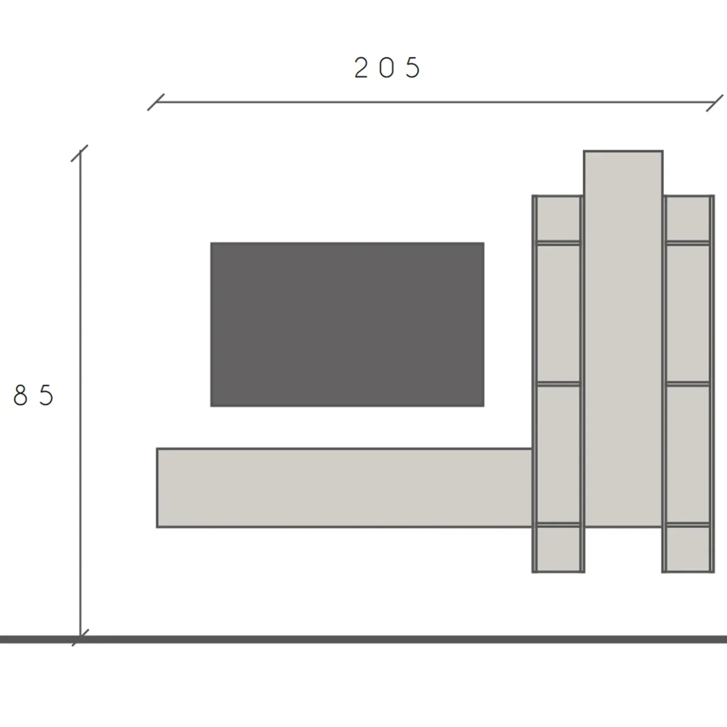 Garnero Arredamenti Parete attrezzata sospesa 205x185h cm moderna beige rovere scuro Sunset 96 Outlet