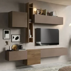 Garnero Arredamenti Parete attrezzata sospesa 262x220h cm marrone bronzo  rovere scuro Sunset 12 Noce - Marrone Outlet