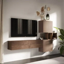 Garnero Arredamenti Parete attrezzata sospesa 220x130h cm moderna marrone bronzo rovere Sunset 53 Best