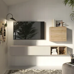 Garnero Arredamenti Parete attrezzata sospesa 194x160h cm moderna beige rovere chiaro Sunset 67 Outlet