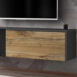 Garnero Arredamenti Parete attrezzata sospesa 180x150h cm con caminetto bioetanolo rovere antico antracite Botticelli Outlet