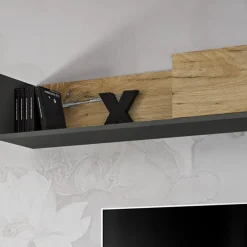 Garnero Arredamenti Parete attrezzata sospesa 180x150h cm con caminetto bioetanolo rovere antico antracite Botticelli Outlet