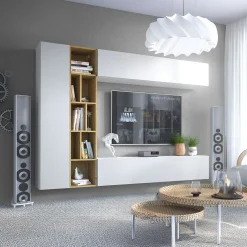 Garnero Arredamenti Parete attrezzata sospesa 224x160h cm moderna bianco rovere Artemisia Bianco Opaco Online