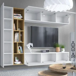 Garnero Arredamenti Parete attrezzata sospesa 224x160h cm moderna bianco rovere Artemisia Bianco Opaco Online