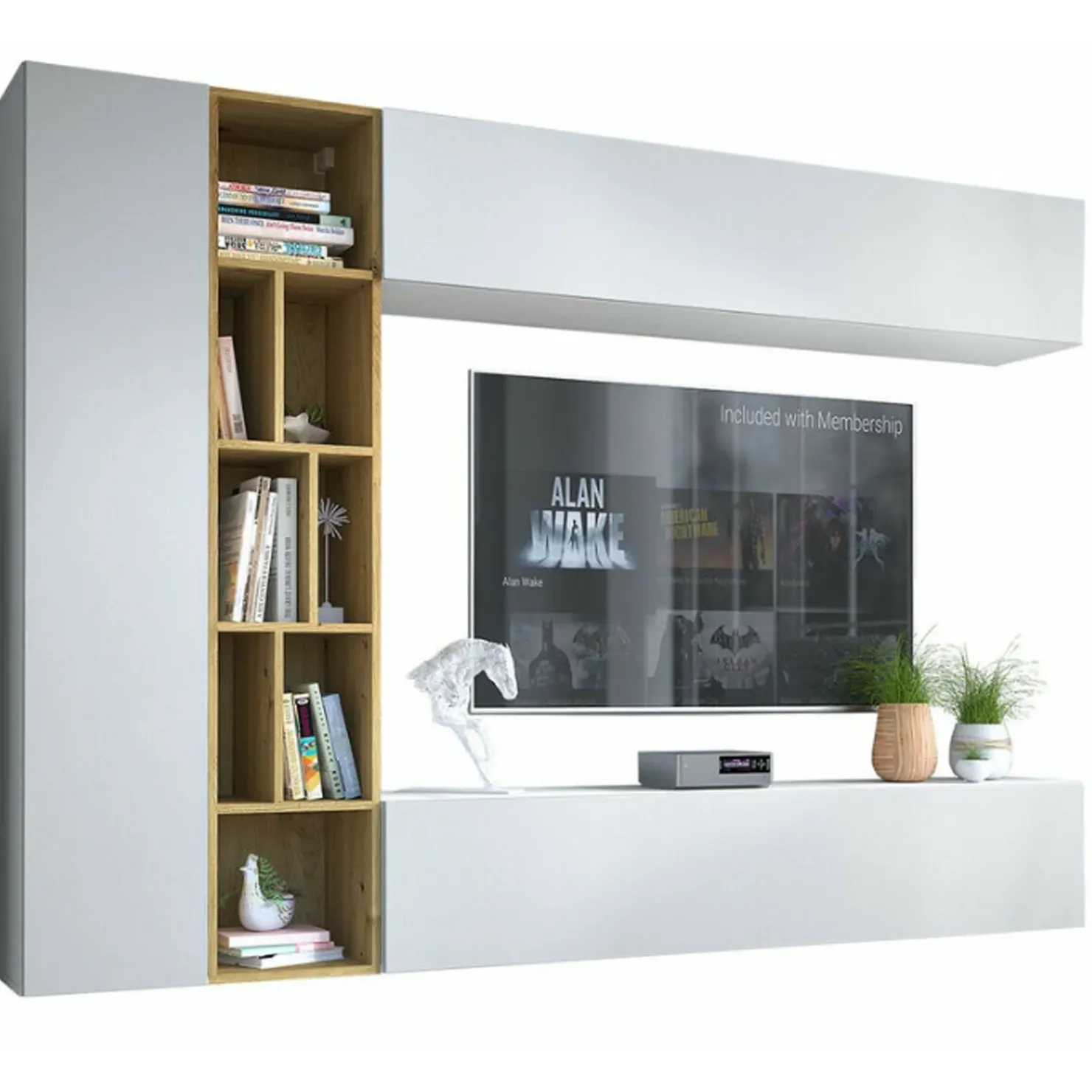 Garnero Arredamenti Parete attrezzata sospesa 224x160h cm moderna bianco rovere Artemisia Bianco Opaco Online