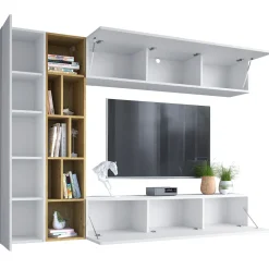 Garnero Arredamenti Parete attrezzata sospesa 224x160h cm moderna bianco rovere Artemisia Bianco Opaco Online