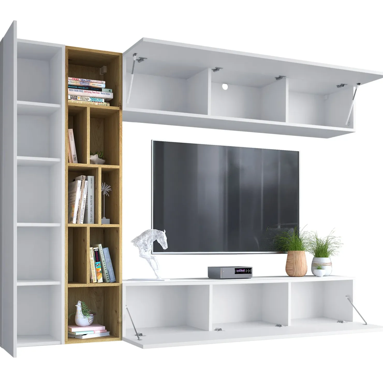 Garnero Arredamenti Parete attrezzata sospesa 224x160h cm moderna bianco rovere Artemisia Bianco Opaco Online