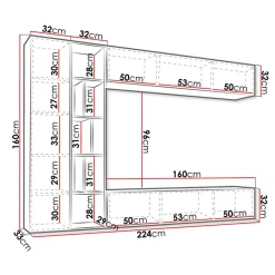 Garnero Arredamenti Parete attrezzata sospesa 224x160h cm moderna bianco rovere Artemisia Bianco Opaco Online