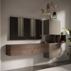 Garnero Arredamenti Parete attrezzata sospesa 220x130h cm moderna tortora rovere Sunset 53 Sale