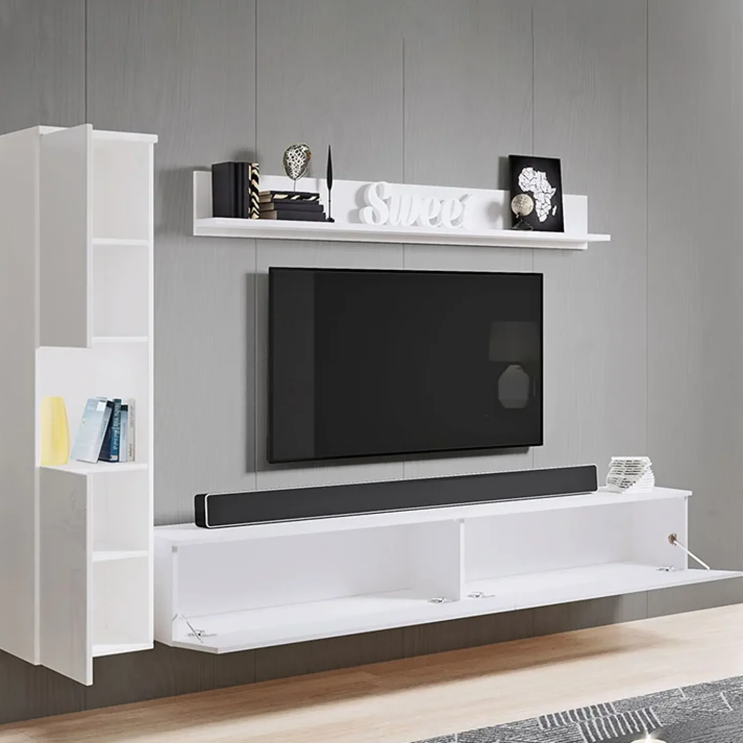 Garnero Arredamenti Parete attrezzata sospesa 210x130h cm bianco lucido Lamia Online