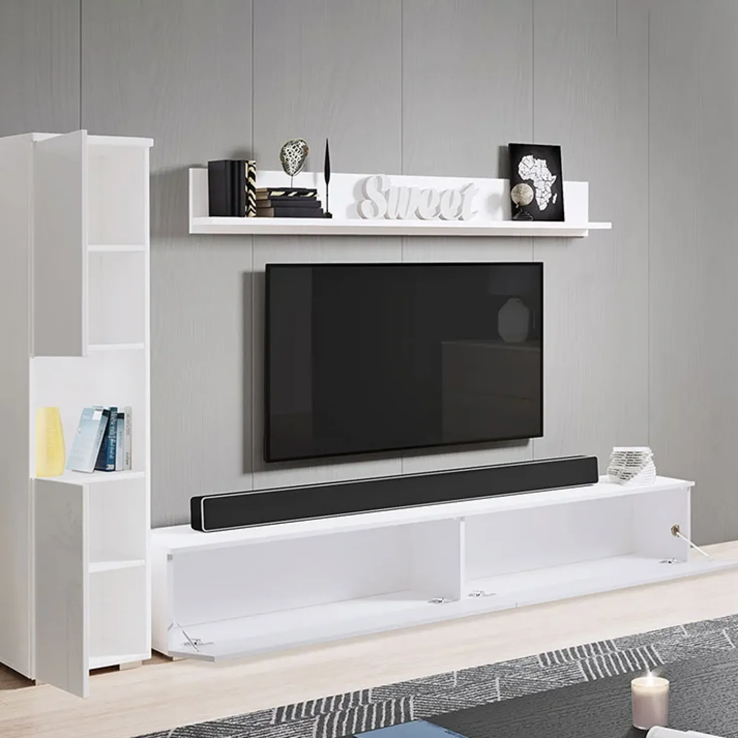 Garnero Arredamenti Parete attrezzata sospesa 210x130h cm bianco lucido Lamia Online