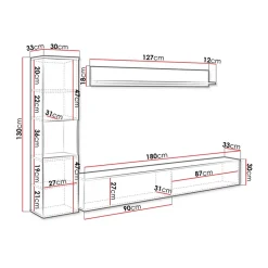 Garnero Arredamenti Parete attrezzata sospesa 210x130h cm bianco lucido Lamia Online