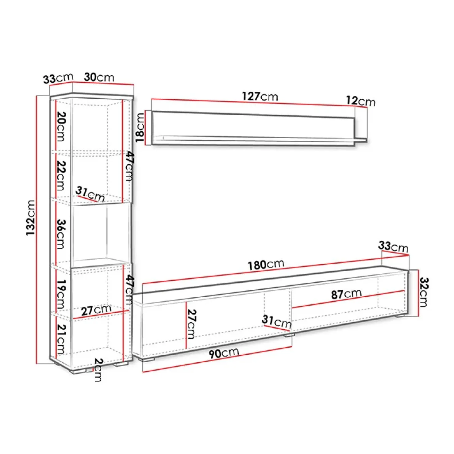 Garnero Arredamenti Parete attrezzata sospesa 210x130h cm bianco lucido Lamia Online