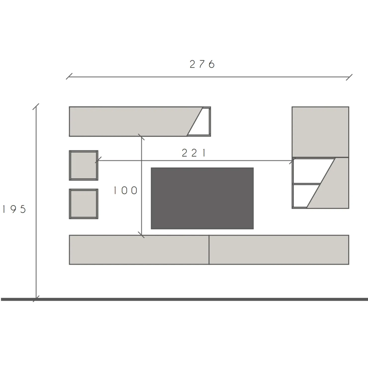 Garnero Arredamenti Parete attrezzata sospesa 276x210h cm moderna beige rovere scuro Sunset 75