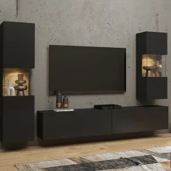 Garnero Arredamenti Parete attrezzata sospesa 226x140h cm nero rovere Fusion 2 Nero Opaco New