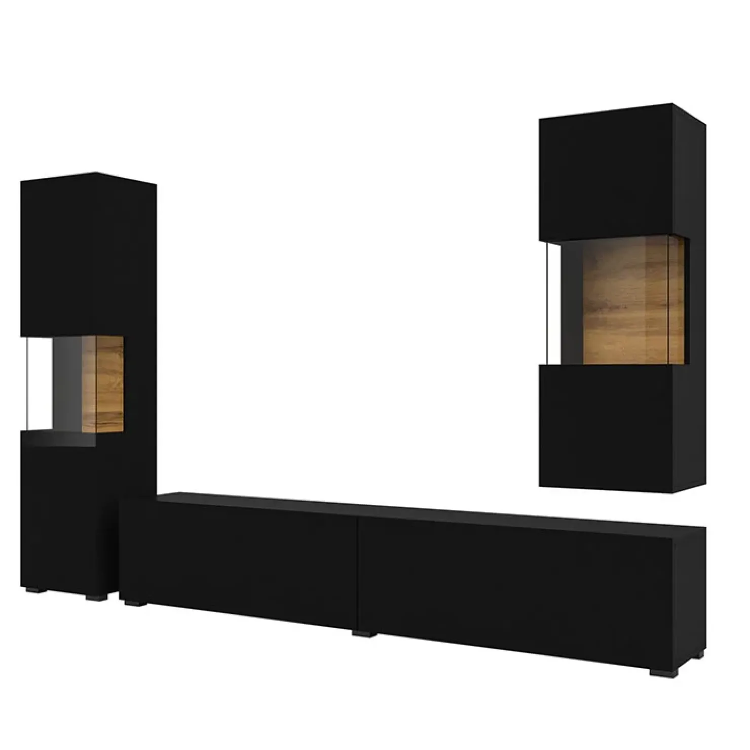 Garnero Arredamenti Parete attrezzata sospesa 226x140h cm nero rovere Fusion 2 Nero Opaco New