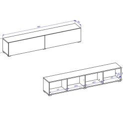 Garnero Arredamenti Parete attrezzata sospesa 226x140h cm nero rovere Fusion 2 Nero Opaco New