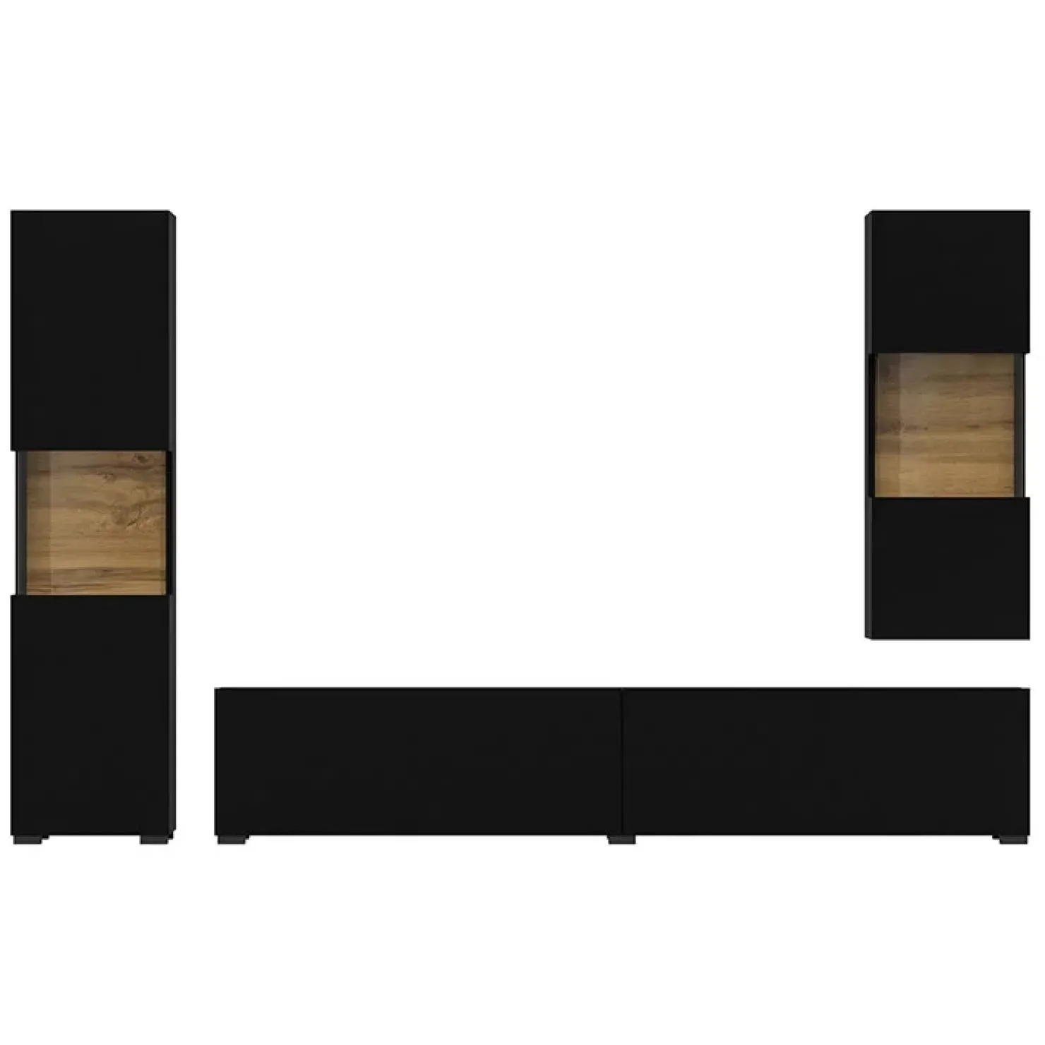 Garnero Arredamenti Parete attrezzata sospesa 226x140h cm nero rovere Fusion 2 Nero Opaco New