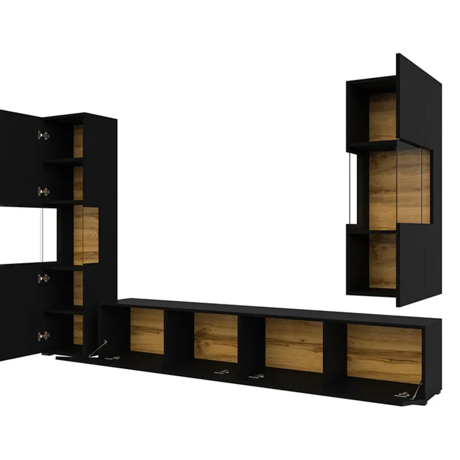 Garnero Arredamenti Parete attrezzata sospesa 226x140h cm nero rovere Fusion 2 Nero Opaco New