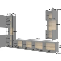 Garnero Arredamenti Parete attrezzata sospesa 226x140h cm nero rovere Fusion 2 Nero Opaco New