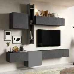 Garnero Arredamenti Parete attrezzata sospesa 262x220h cm grigio scuro antracite Sunset 12 Grigio - Antracite Discount