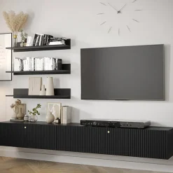 Garnero Arredamenti Parete attrezzata sospesa 250x150h cm nero Kiruna 2 Nero Opaco Clearance