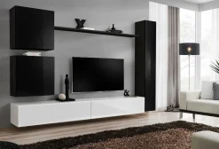 Garnero Arredamenti Parete attrezzata sospesa 280x180h cm moderna bianco e nero lucido Geo 07 Bianco Lucido - Nero Lucido Hot