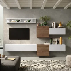 Garnero Arredamenti Parete attrezzata sospesa 262x185h cm bianco lucido rovere scuro Sunset 22 Noce - Bianco Lucido Clearance