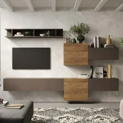 Garnero Arredamenti Parete attrezzata sospesa 262x190h cm rovere marrone bronzo Sunset 22 Noce - Marrone Online