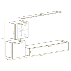 Garnero Arredamenti Parete attrezzata sospesa 250x150h cm moderna bianco nero lucido Geo 13 Outlet