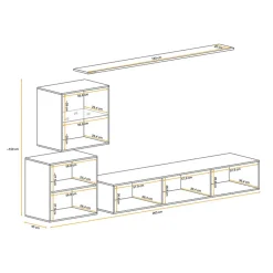 Garnero Arredamenti Parete attrezzata sospesa 250x150h cm moderna bianco nero lucido Geo 13 Outlet