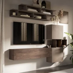 Garnero Arredamenti Parete attrezzata sospesa 193x190h cm rovere marrone bronzo Sunset 3 Clearance