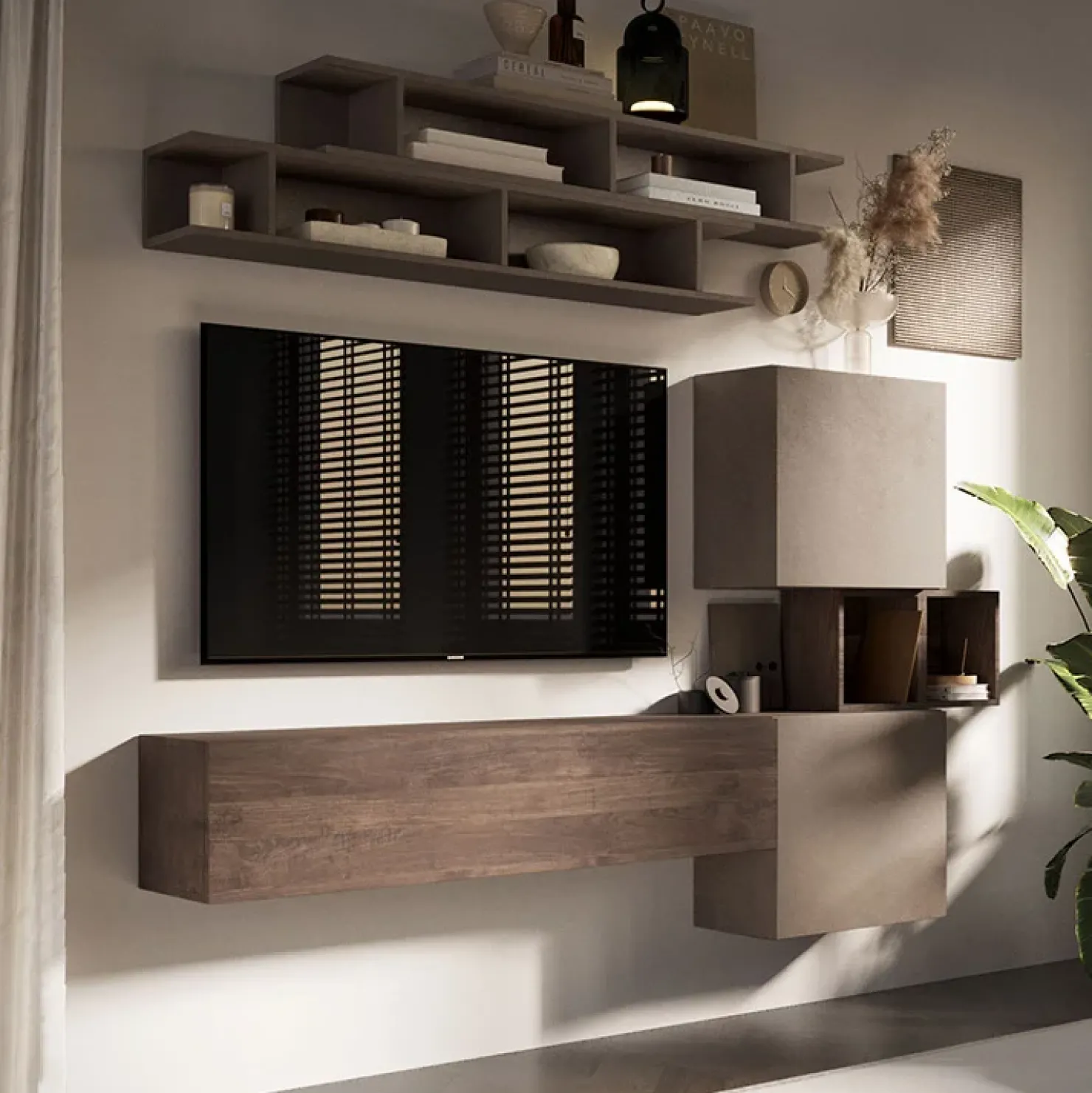 Garnero Arredamenti Parete attrezzata sospesa 193x190h cm rovere marrone bronzo Sunset 3 Clearance