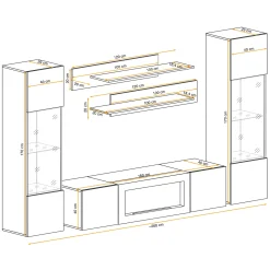 Garnero Arredamenti Parete attrezzata sospesa 260x170h cm con biocamino e vetrine nero M Gihome® Nero Lucido