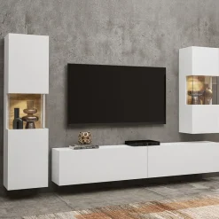 Garnero Arredamenti Parete attrezzata sospesa 226x140h cm bianco rovere Fusion 2 Bianco Opaco