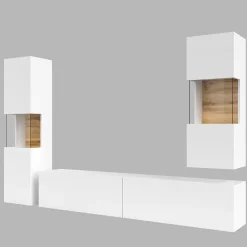 Garnero Arredamenti Parete attrezzata sospesa 226x140h cm bianco rovere Fusion 2 Bianco Opaco