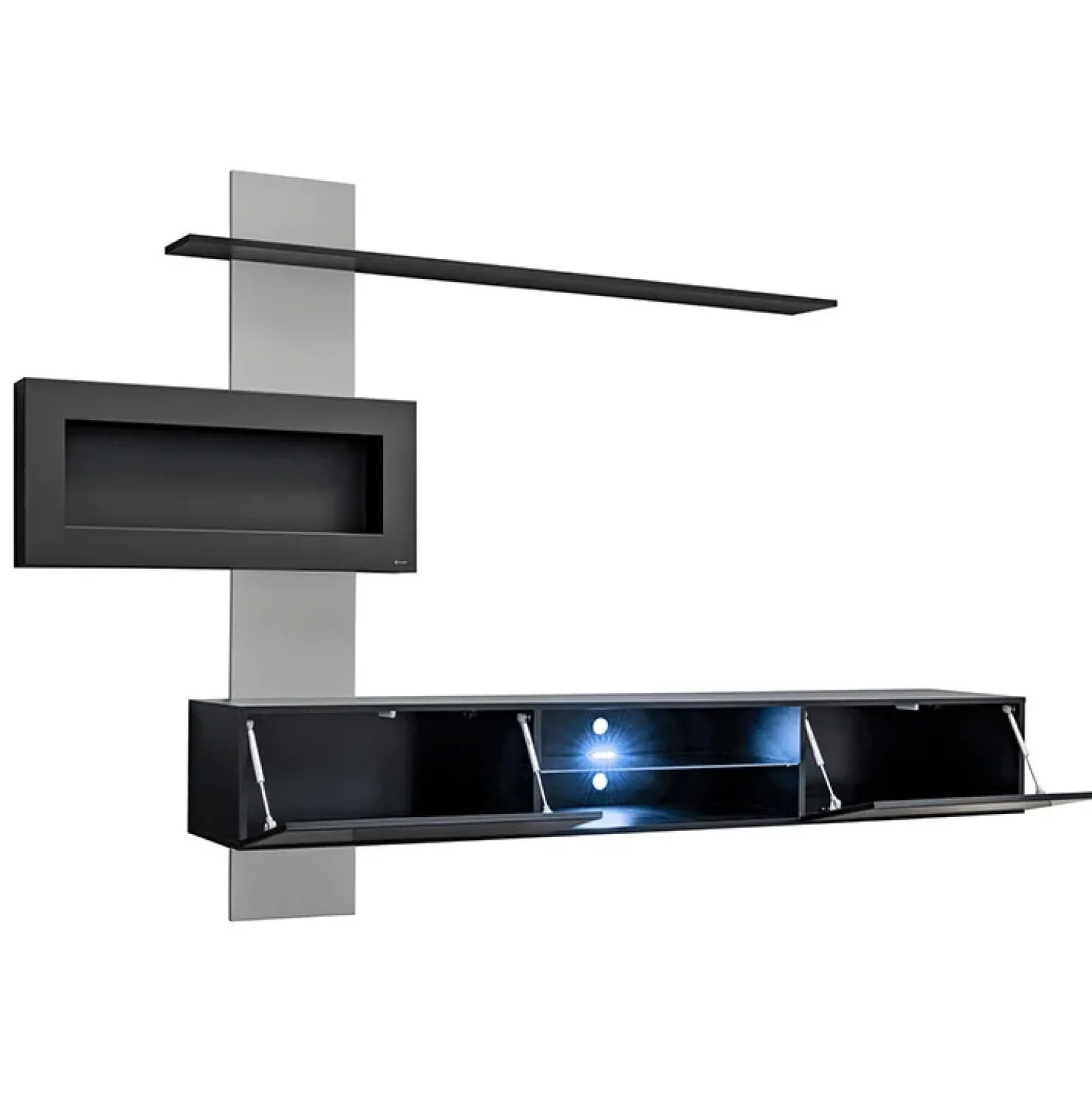 Garnero Arredamenti Parete attrezzata sospesa 250x170h cm con camino bioetanolo nero grigio Giotto New