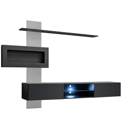 Garnero Arredamenti Parete attrezzata sospesa 250x170h cm con camino bioetanolo nero grigio Giotto New