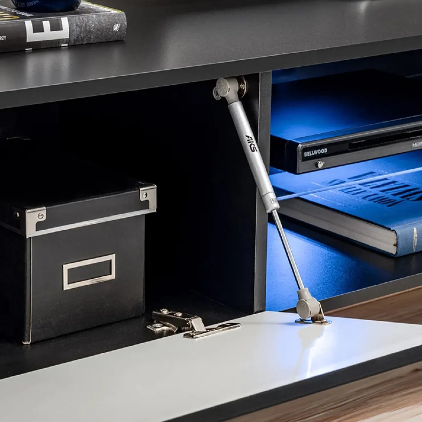 Garnero Arredamenti Parete attrezzata sospesa 250x170h cm con camino bioetanolo nero grigio Giotto New