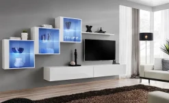 Garnero Arredamenti Parete attrezzata sospesa 330x160h cm moderna bianco opaco e lucido Geo 17 Discount