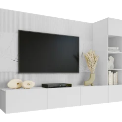 Garnero Arredamenti Parete attrezzata sospesa 220x150h cm con colonna bianco cannettato effetto marmo Ilaria Bianco Opaco Hot