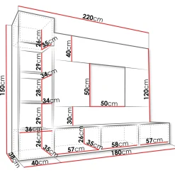 Garnero Arredamenti Parete attrezzata sospesa 220x150h cm con colonna bianco cannettato effetto marmo Ilaria Bianco Opaco Hot