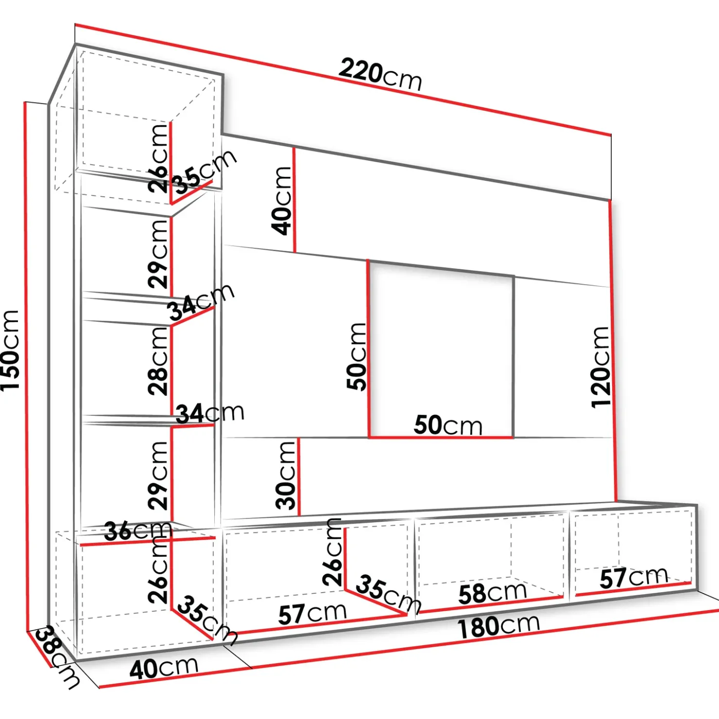 Garnero Arredamenti Parete attrezzata sospesa 220x150h cm con colonna bianco cannettato effetto marmo Ilaria Bianco Opaco Hot