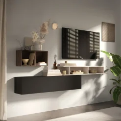 Garnero Arredamenti Parete attrezzata sospesa 190x120h cm moderna beige rovere scuro ossido Sunset 87 Hot